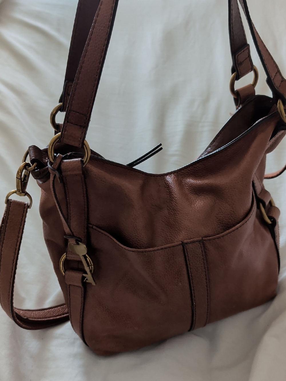 Fossil Chestnut Brown Leather Shoulder Bag
